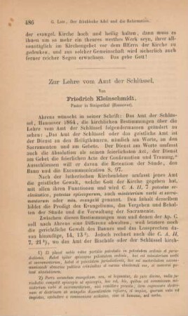 486-497 Zur Lehre vom Amt der Schlüssel