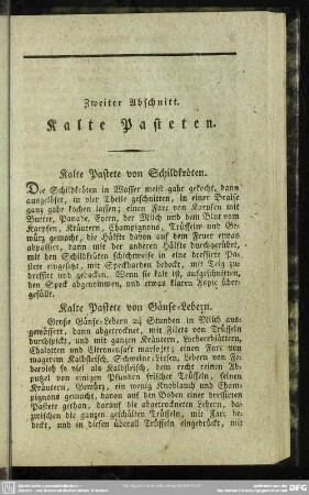 Zweiter Abschnitt. Kalte Pasteten
