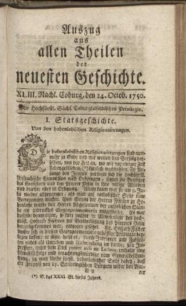 XLIII. Nachl. Coburg, den 24. Octob. 1750.