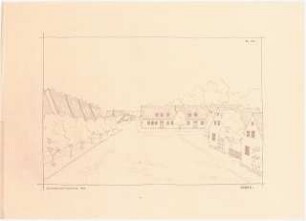 Siedlung für Kriegsbeschädigte Schinkelwettbewerb 1945: Straßenzug mit Reihenhäusern. Perspektivische Ansicht