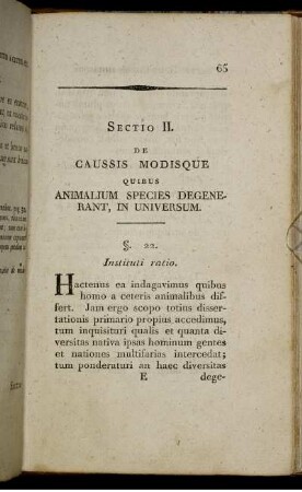 Sectio II. De Caussis Modisque Quibus Animalium Species Degenerant, In Universum. §. 22. [bis] §. 40.
