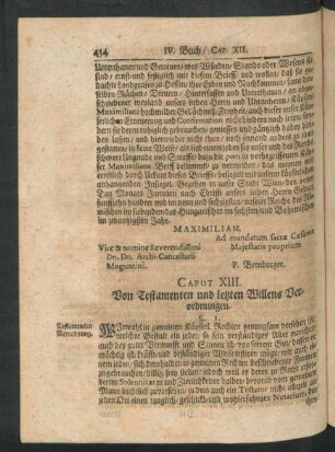 Caput XIII. [i.e. XII.] Von Testamenten und letzten Willens Verordnungen.