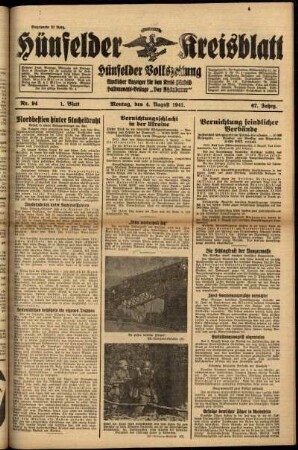 Erste Ausgabe vom Montag, den 04. August 1941.