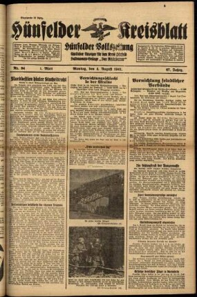 Erste Ausgabe vom Montag, den 04. August 1941.