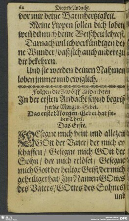 In der ersten Andacht seynd begriffen die Morgen-Gebet