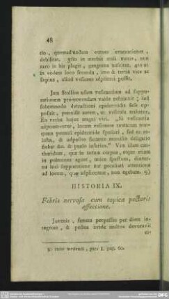 Historia IX. Febris nervosa cum topica pectoris affectione
