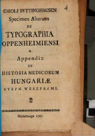 Specimen alterum de typographia Oppenhemensi