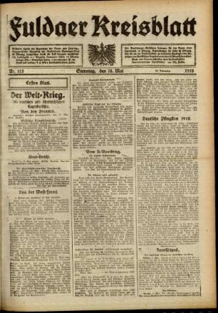 Erste Ausgabe vom Samstag, den 18. Mai 1918.