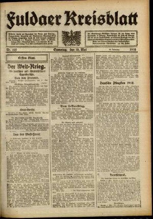 Erste Ausgabe vom Samstag, den 18. Mai 1918.