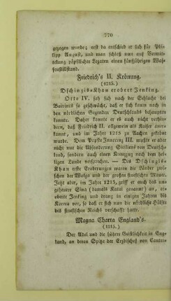 Friedrich's II. Kroenung. (1215.) Dschingis-Khan erobert Jenking