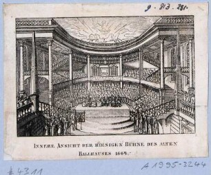 Innenansicht des Komödienhauses, 1664 gebaut, aus den Abbildungen zur Chronik Dresdens von 1835