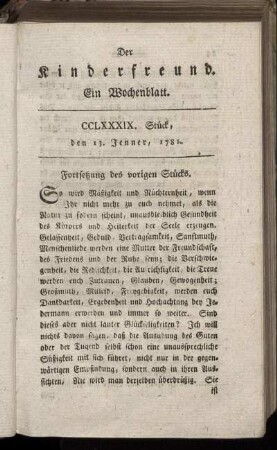 CCLXXXIX. Stück, den 13. Jenner, 1781