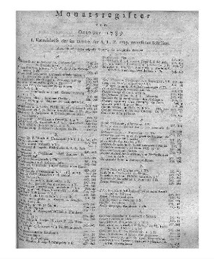 Monatsregister vom October 1789