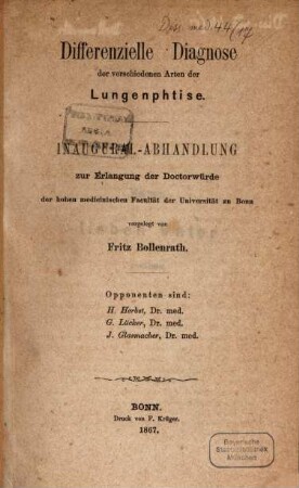 Differenzielle Diagnose der verschiedenen Arten der Lungenphtise