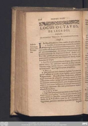 Locus Octavus, De Lege Dei. Defendit Iohannes Textor Allendorfensis.