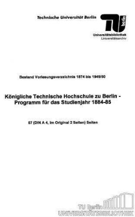 Programm für das Studienjahr 1884-1885