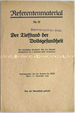 Referentenmaterial der KPD zur Gesundheitspolitik