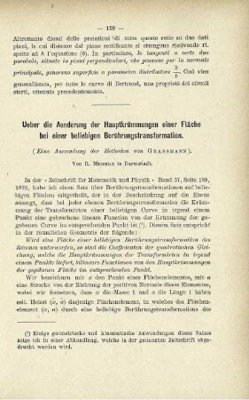 Ueber die Aenderung der Hauptkrümmungen einer Fläche bei einer beliebigen Berührungstransformation.