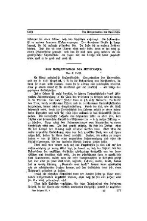 Zur Konzentration des Unterrichts