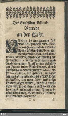 Des Englischen Editoris Vorrede an den Leser