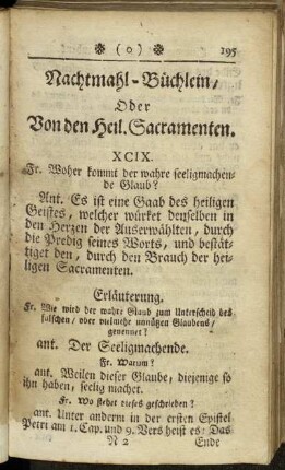 Nachtmahl-Büchlein, Oder Von den Heil. Sacramenten.