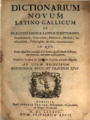 Dictionarium novum latino-gallicum