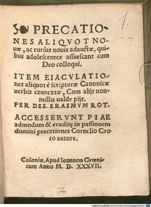Precationes aliquot novae ... pro adolescentibus