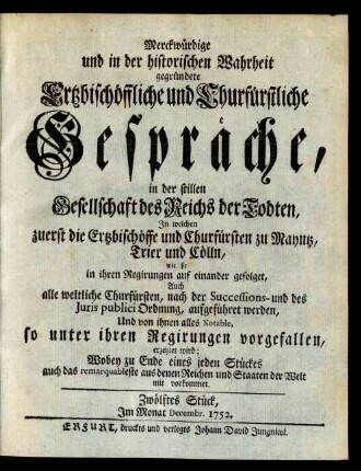 Zwölftes Stück, Im Monat Decembr. 1752.