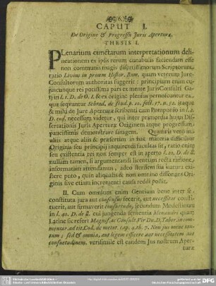 Caput I. De Origine & Progressu Iuris Aperturae