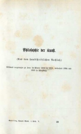 Philosophie der Kunst. (Aus dem handschriftlichen Nachlaß.)