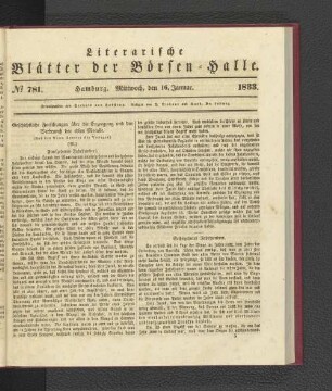 No. 781. Hamburg. Mittwoch, den 16. Januar. 1833.