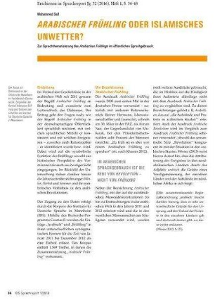 Arabischer Frühling oder islamisches Unwetter? Zur Sprachthematisierung des Arabischen Frühlings im öffentlichen Sprachgebrauch