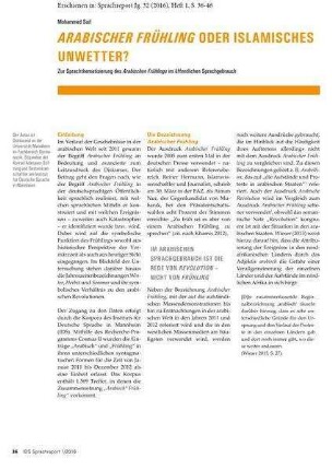 Arabischer Frühling oder islamisches Unwetter? Zur Sprachthematisierung des Arabischen Frühlings im öffentlichen Sprachgebrauch