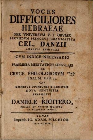 Voces difficiliores hebraeae per V. S. obviae