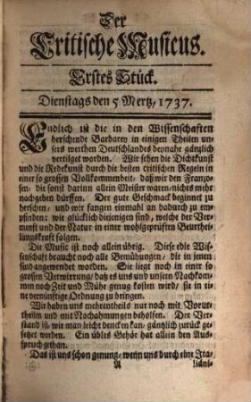 Der critische Musicus. 1, 1. 1737 (1738)
