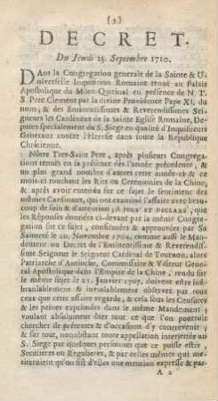 Decret Du Jeudi 25. Septembre 1710