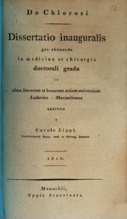 De chlorosi : Diss. inaug.