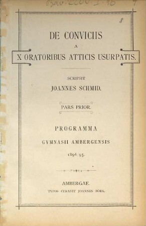 De conviciis a X oratoribus Atticis usurpatis, 1 = 1894/95