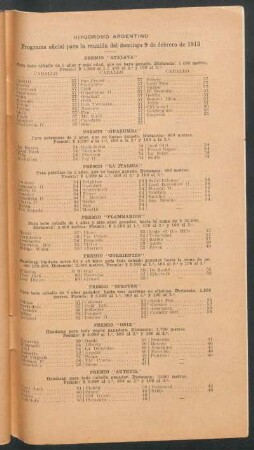 Hipódromo Argentino - Programa oficial para la reunión del domingo 9 de febrero de 1913