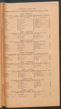Hipódromo Argentino - Programa oficial para la reunión del domingo 9 de febrero de 1913