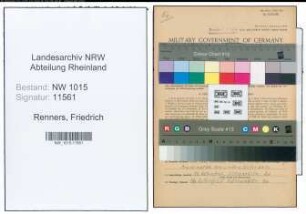 Entnazifizierung Friedrich Renners , geb. 23.02.1887 (Reichsbahnsekretaer)
