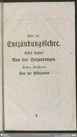 Ueber die Entzündungslehre. Erstes Kapitel Von den Entzündungen