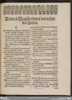 Drittes Register derer vornehmsten Sachen