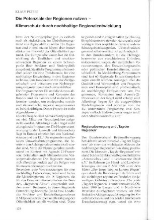 Die Potenziale der Regionen nutzen - Klimaschutz durch nachhaltige Regionalentwicklung