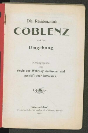 Die Residenzstadt Coblenz und ihre Umgebung