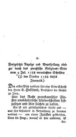 Fortgesetzte Anzeige und Beurtheilung einiger durch das preußische Religions-Edict vom 9. Jul. 1788 veranlaßten Schriften : (s. den October 1788 dieses Journals)