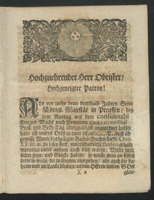 Hochzuehrender Herr Obrister! Hochgeneigter Patron!