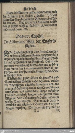 Das 27. Capitel. De Asthmate. Von der Engbrüstigkeit