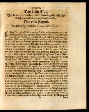 Das erste Capitel. Von dem Syncretismo Georgii Cassandri.