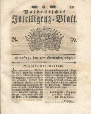 No. 39, Dienstag, den 28ten September, 1790